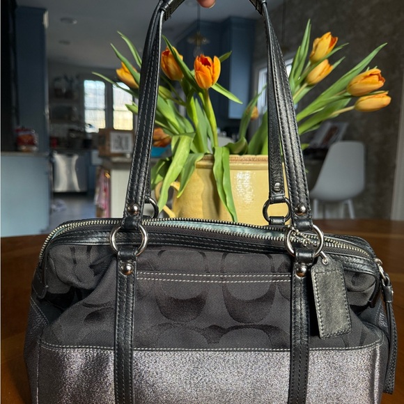 Coach Black Signature Shoulder Bag with Metallic Accent - Picture 9 of 9